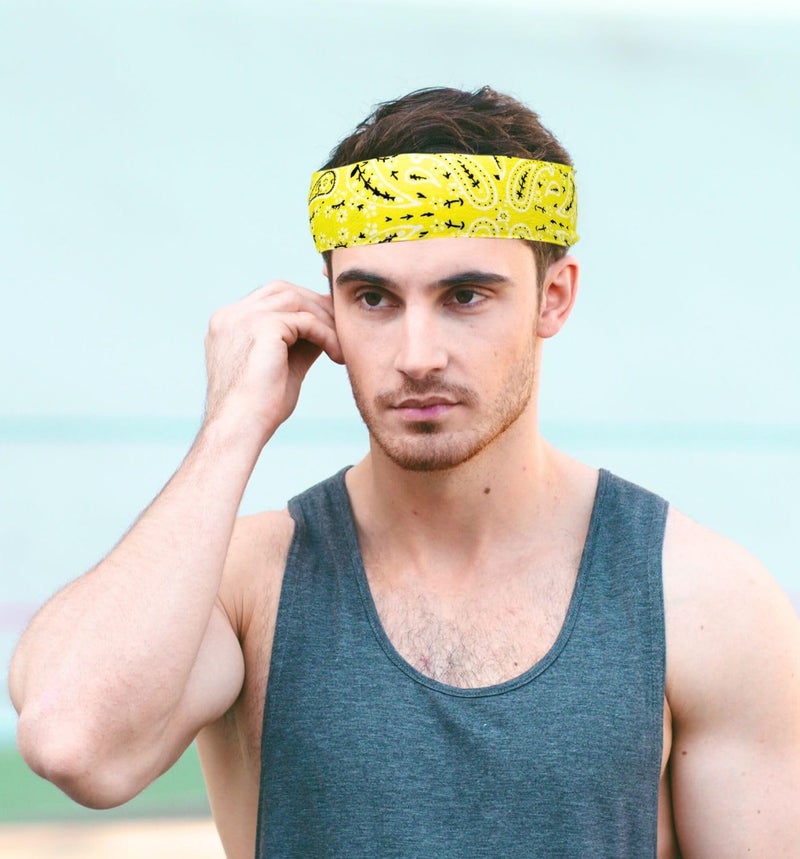 MD Style Tie Bandana Headband for Men and Women Hair Accessorries Paisley and Solid Color Sweat Band for Sports Workout Hairband - Image 2